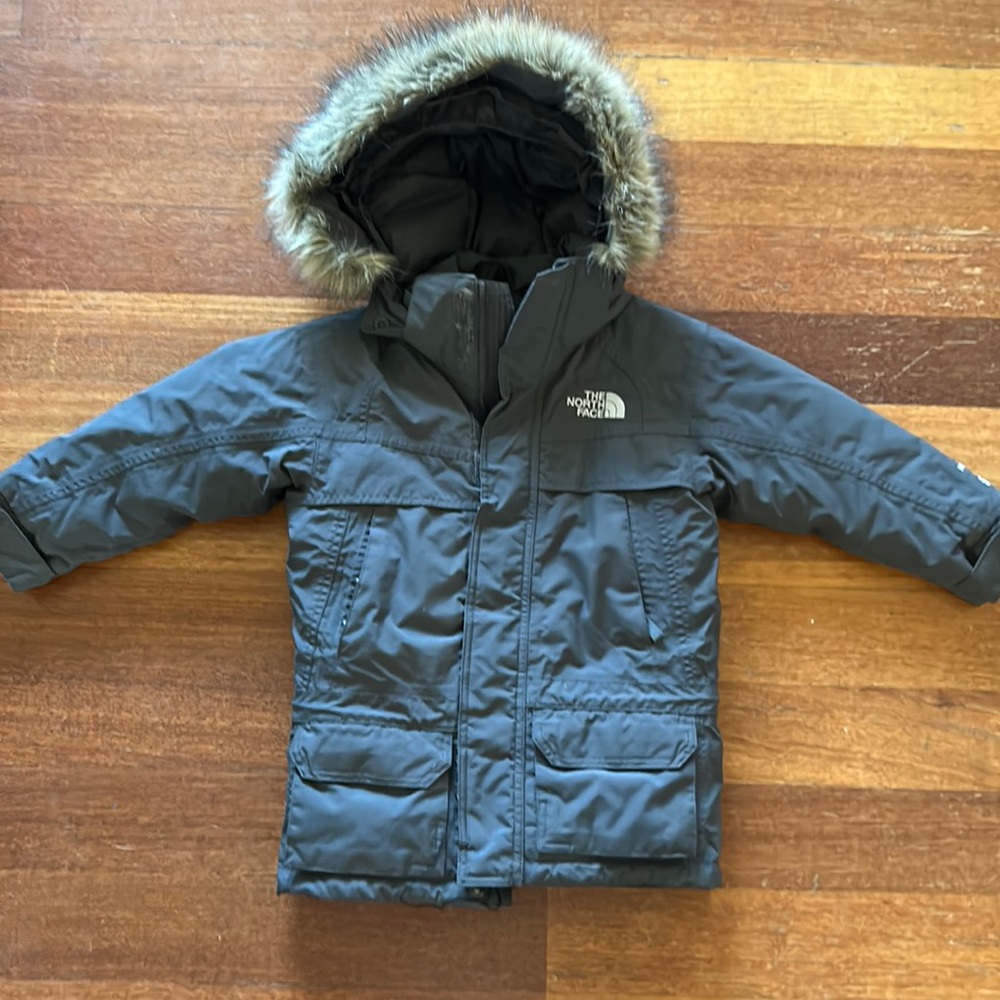 Kids XXS North Face down puffer coat with faux fur hood